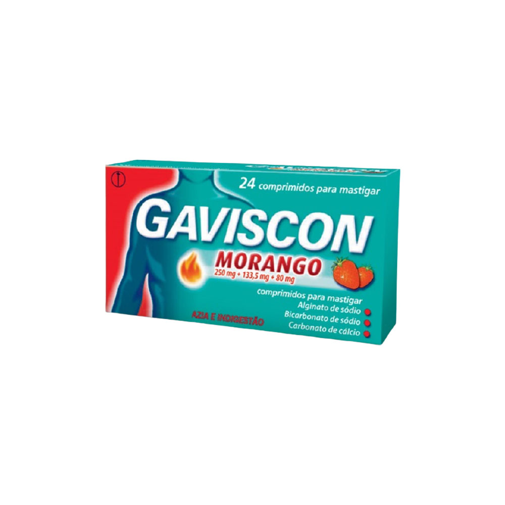 Gaviscon Morango, 250/133,5/80 mg x 24 comp mast